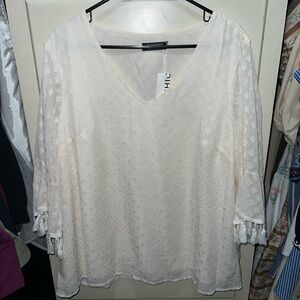 BloomChic Cream Textured V-Neck Blouse